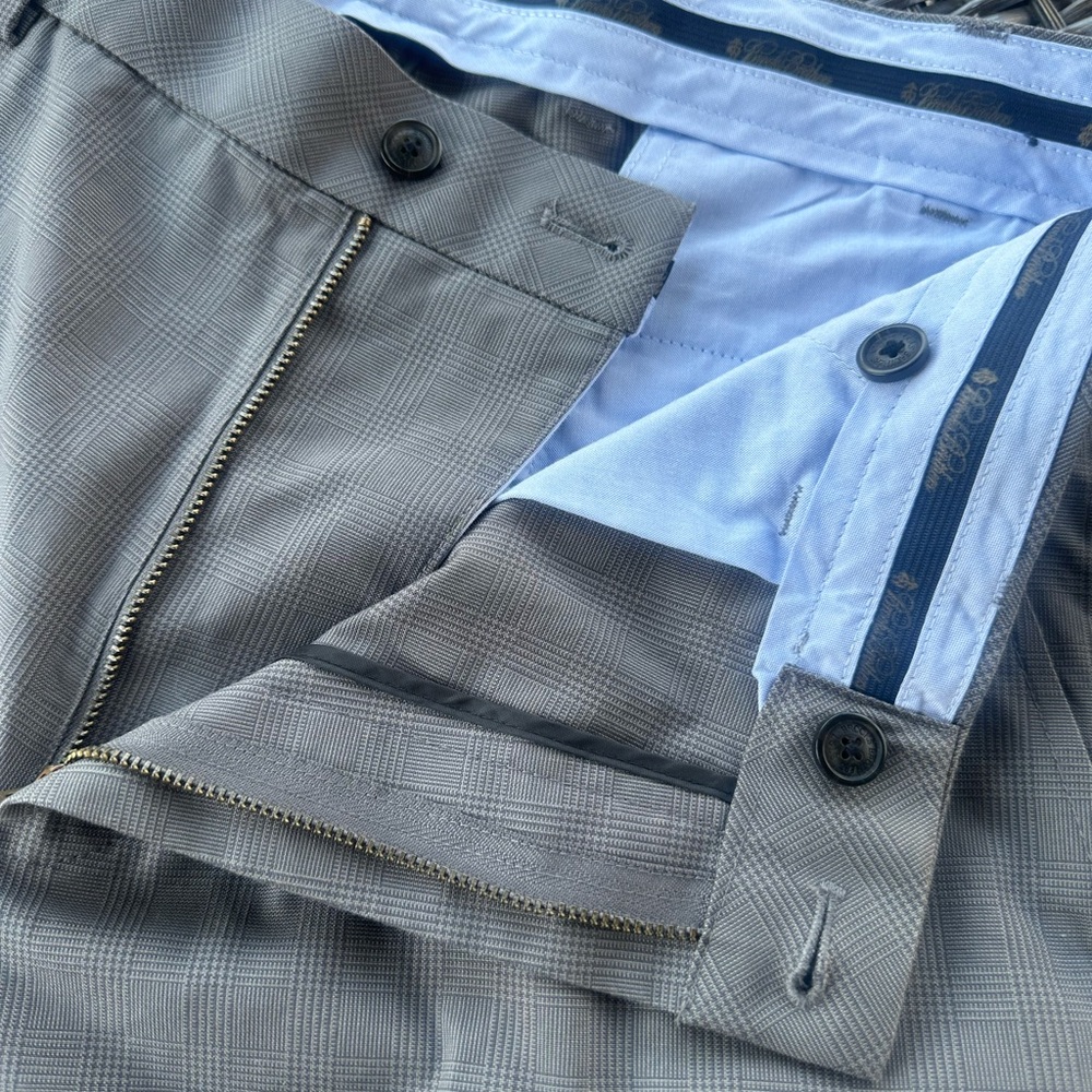 BROOKS BROTHERS 🐑 Men’s Subtle Gray Glen Plaid Flat Front Cotton Chinos - 34/32 - Picture 4 of 9